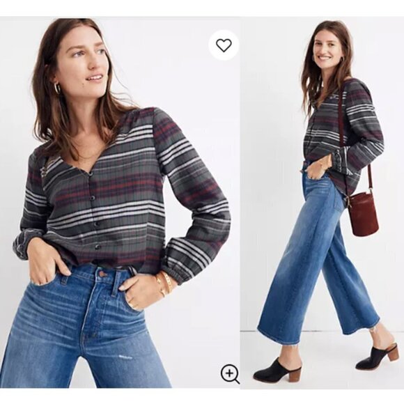 Madewell V-Neck Button-Down Shirt in Pineview Plaid XS - Picture 1 of 8